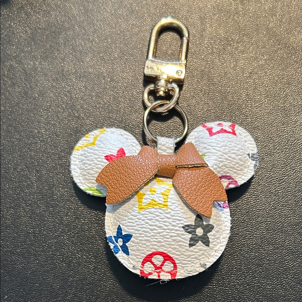 NWOT Upcycled Mickey Keychain with Bow